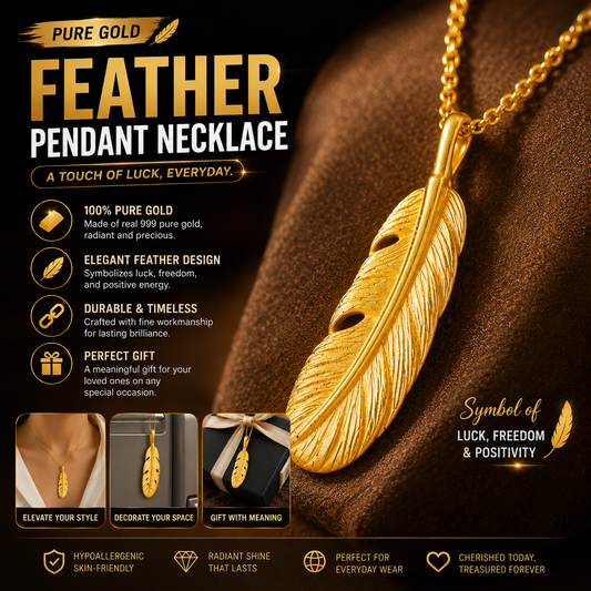 999 Pure Gold Feather Pendant A Symbol of Freedom, Courage & New Beginnings
