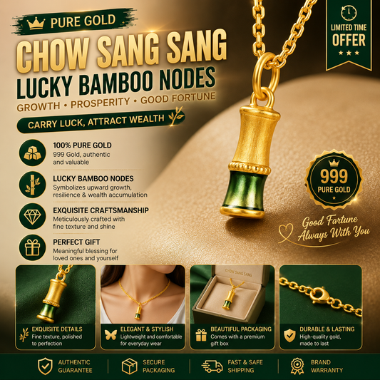 999 Pure Gold Bamboo Pendant – Oriental Symbol of Growth, Resilience & New Beginnings