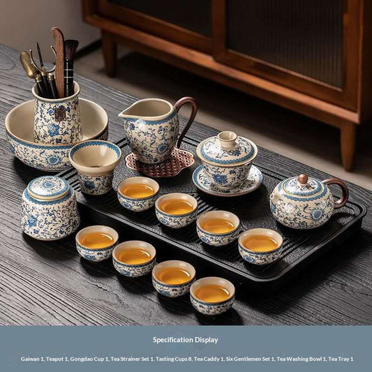Ultimate Deluxe Blue and White Porcelain Gongfu Tea Set - 15-Piece Chinese Qinghua Floral Kit with Gaiwan, Teapot & Full Tools | Classic Peony Ceramic Ceremony Set