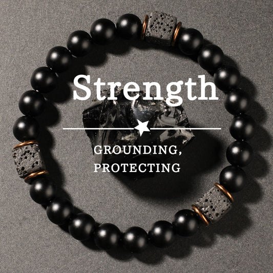 2pcs Black Obsidian Strength Bracelet - Grounding Protection Bracelet with Lava Stone & Matte Beads for Men & Women