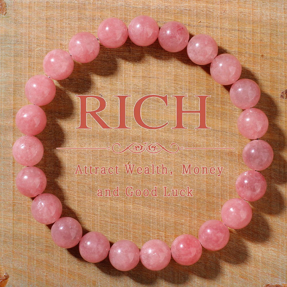 2pcs Natural Pink Rose Quartz Wealth Bracelet for Women – Feng Shui Crystal Beaded Bracelet for Money Luck, Love, Prosperity & Positive Energy Gift
