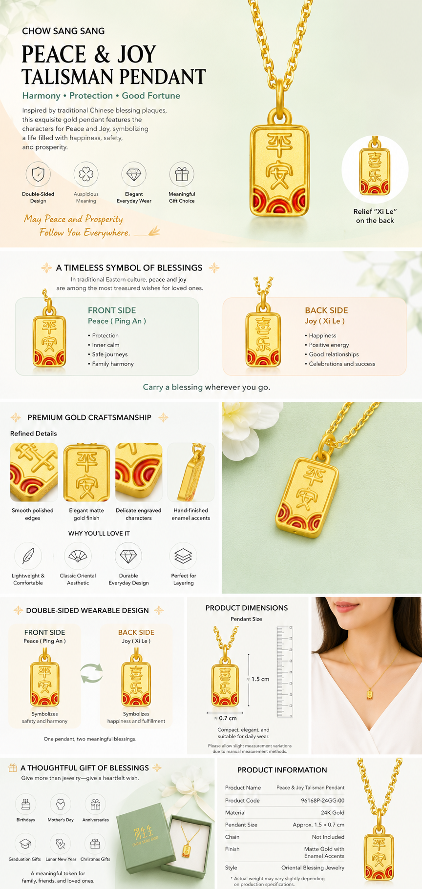 999 Pure Gold Peace & Joy Pendant – Symbol of Happiness, Harmony & Everyday Blessings