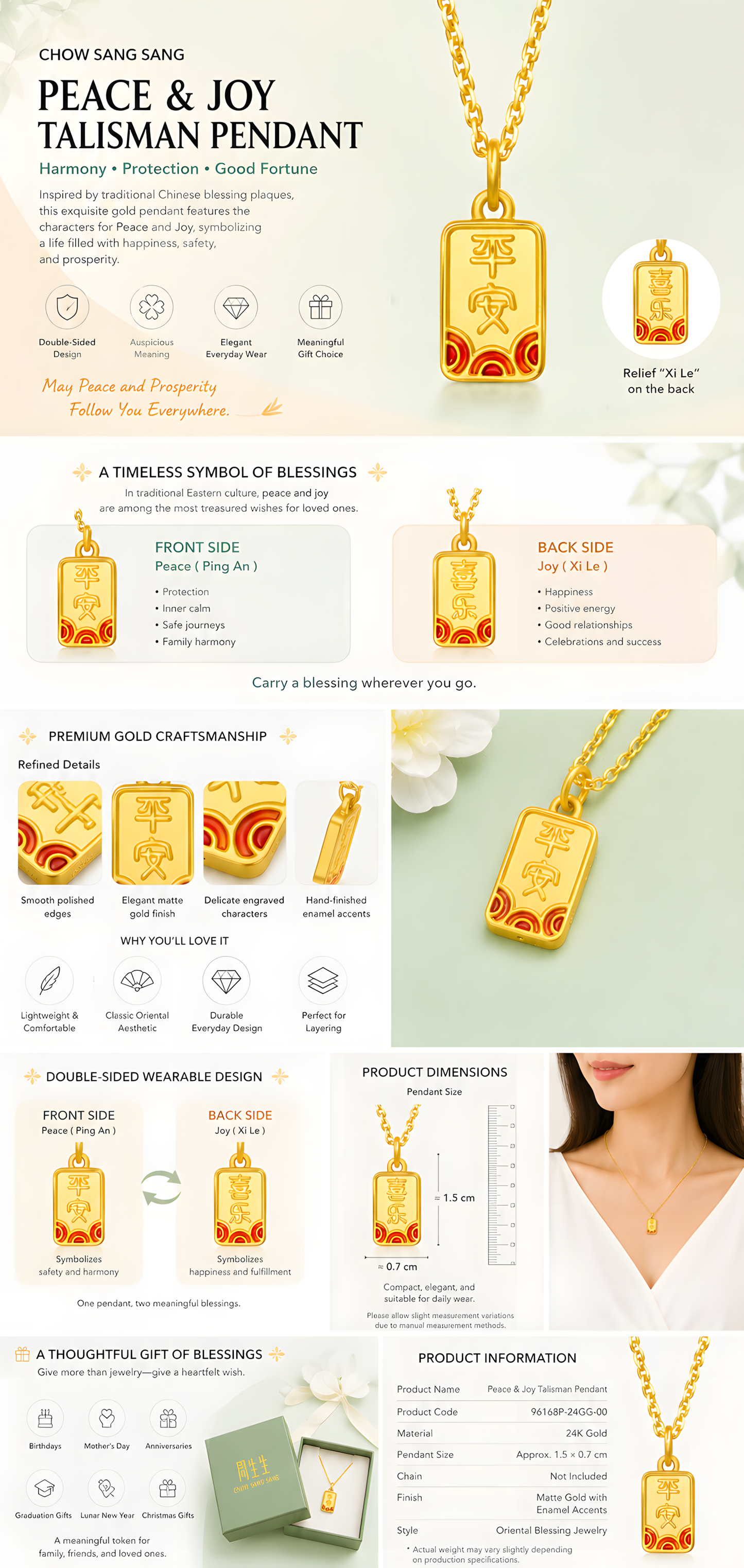 999 Pure Gold Peace & Joy Pendant – Symbol of Happiness, Harmony & Everyday Blessings