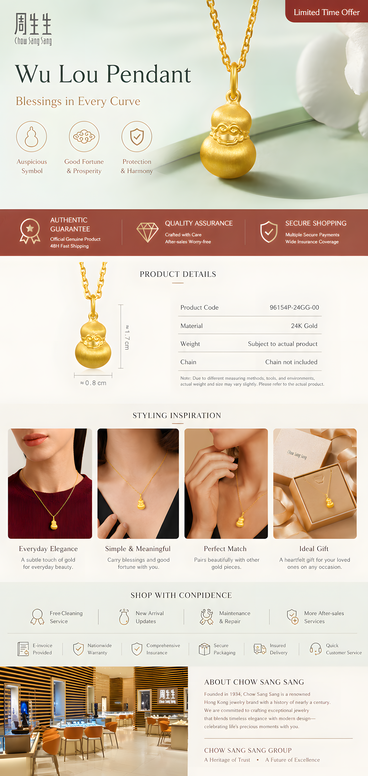 24K Gold Wulu Pendant Necklace – Oriental Feng Shui Lucky Gourd Jewelry