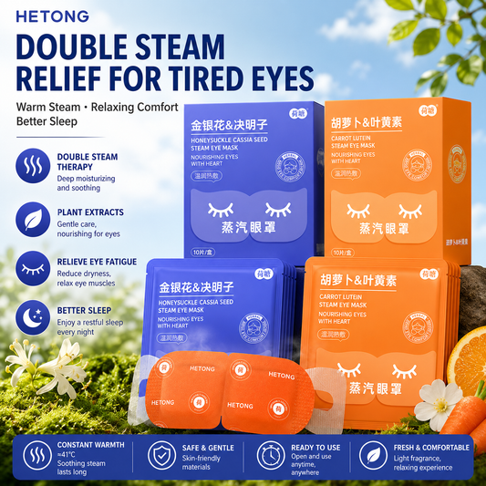 Hetong Steam Eye Mask Set – Honeysuckle, Cassia Seed & Lutein Self Heating Eye Masks for Sleep, Eye Relaxation & Digital Eye Fatigue Relief