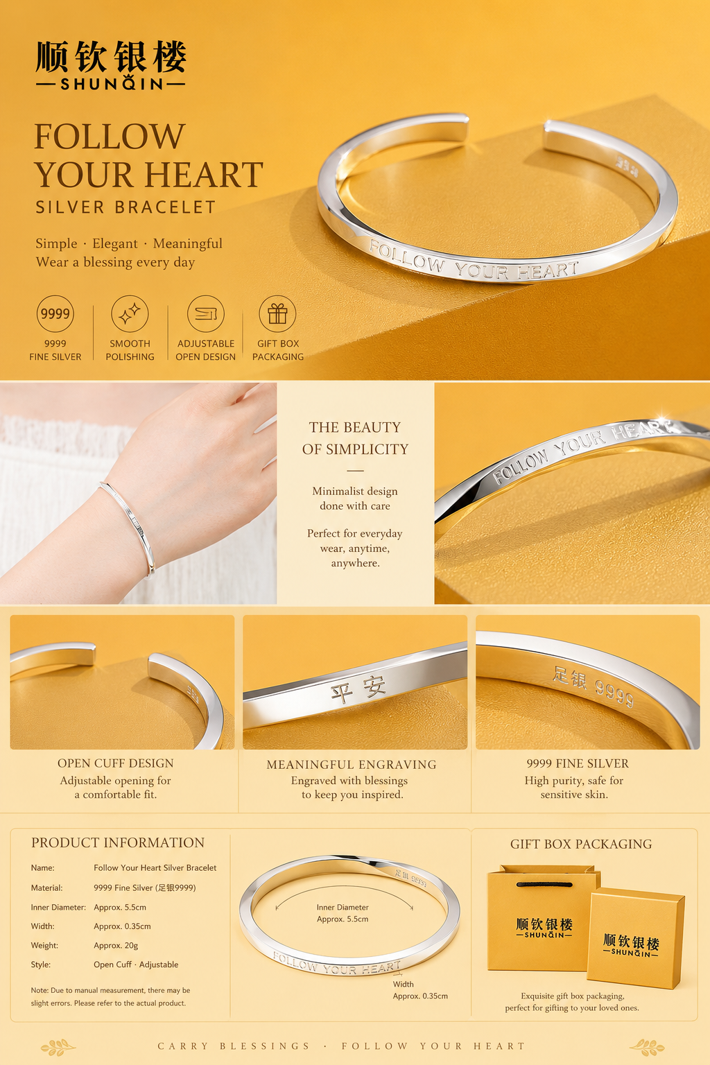 Follow Your Heart™ 999 Fine Silver Open Cuff Bracelet