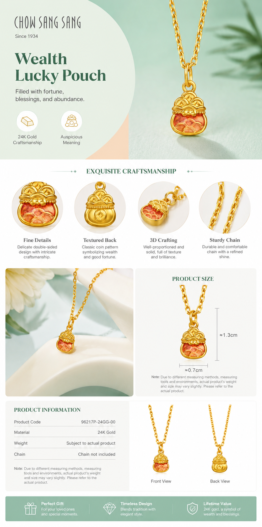Prosperity Treasure Pouch Pure Gold Pendant – Wealth Attraction Charm | Oriental Abundance Collection