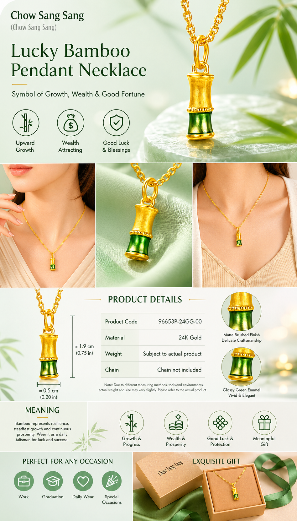 999 Pure Gold Bamboo Pendant – Oriental Symbol of Growth, Resilience & New Beginnings