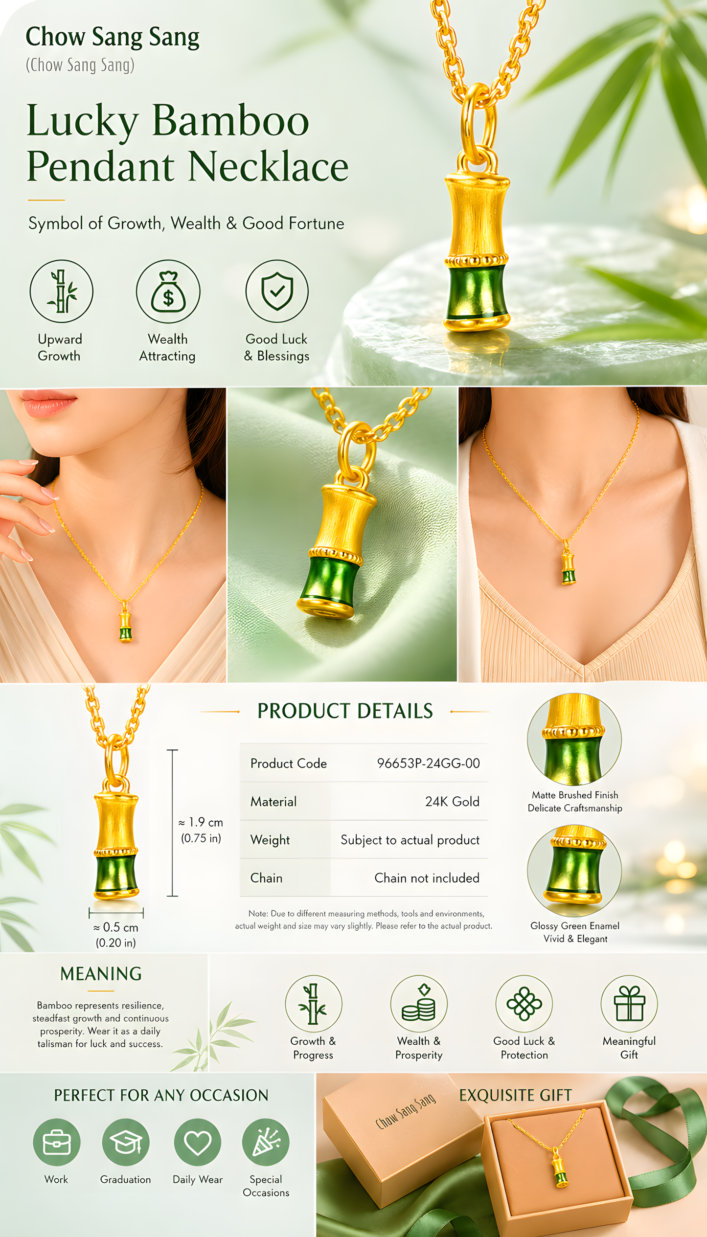 999 Pure Gold Bamboo Pendant – Oriental Symbol of Growth, Resilience & New Beginnings