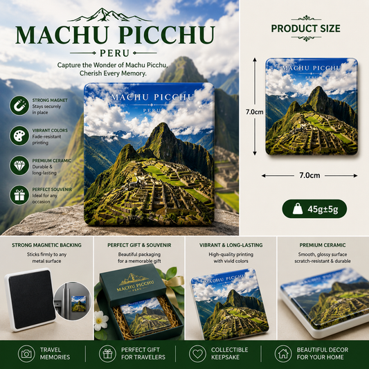 Machu Picchu Peru Ceramic Fridge Magnet – Inca Ruins Travel Souvenir, Peru Mountain Refrigerator Magnet, Adventure Gift & Nature Home Decor