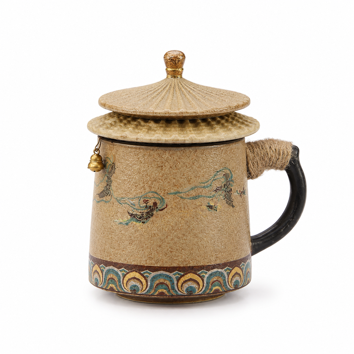 Dunhuang Flying Apsara 360 mL infuser mug with lid removable loose-leaf tea filter and antique gold finish