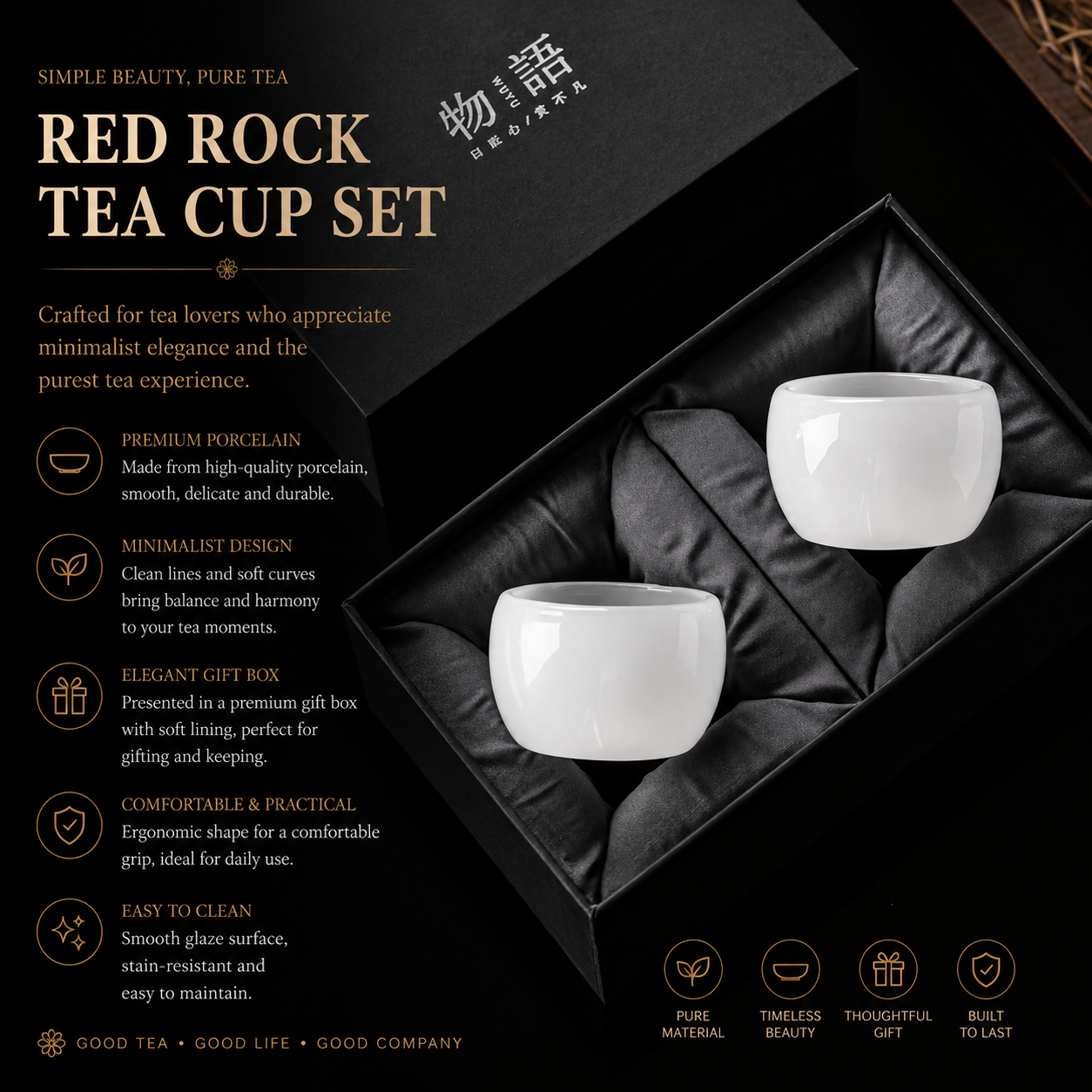 Red Rock Porcelain Tea Cup Set™ | Minimalist Chinese Tea Cups with Luxury Gift Box