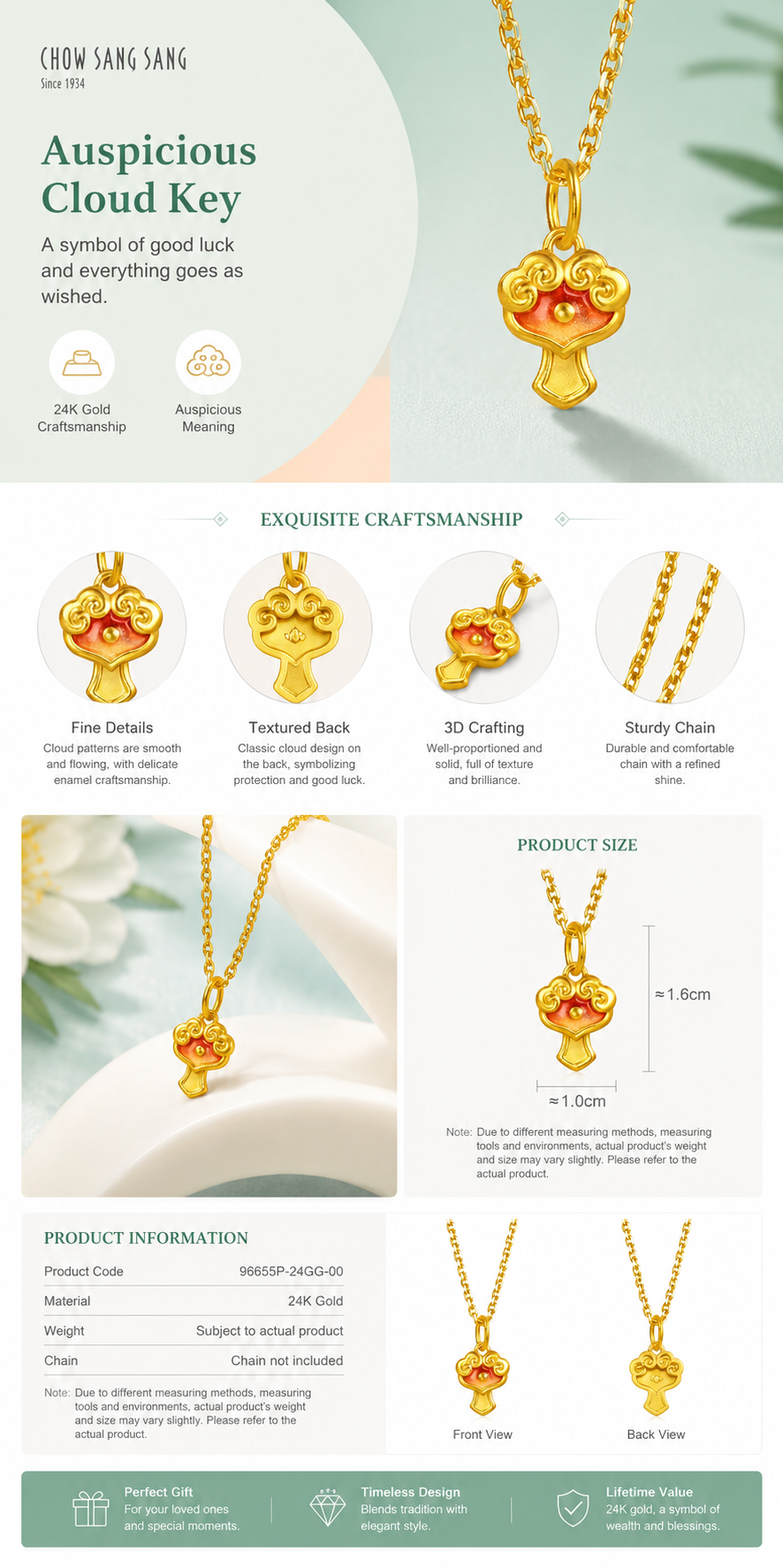 999 Pure Gold Lucky Cloud Charm | Prosperity, Harmony & Good Fortune