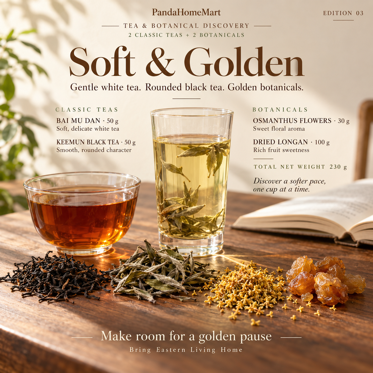 Chinese Tea Discovery Box with Bai Mu Dan Keemun Osmanthus Flowers and Dried Longan