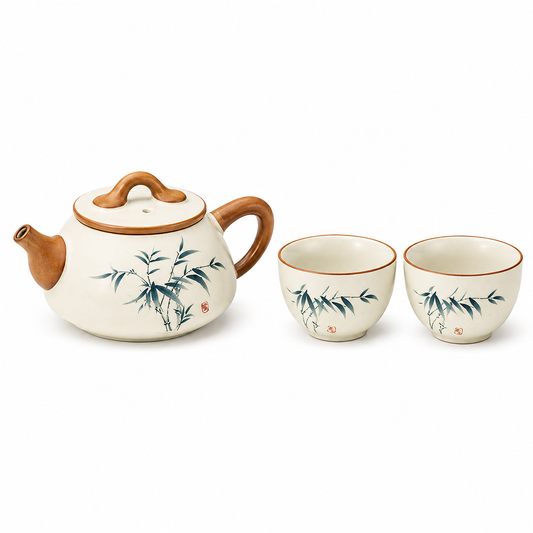 Green Bamboo Ru Ware Tea Set – Teapot & 2 Cups