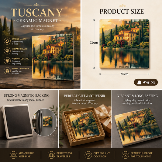 Tuscany Ceramic Fridge Magnet – Italian Countryside Refrigerator Magnet, Vintage Tuscany Landscape Souvenir, Mediterranean Home Decor Gift
