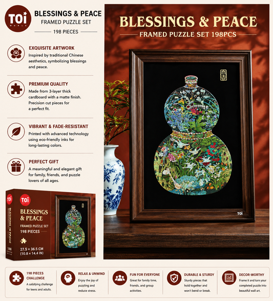 Chinese Gourd Blessing Jigsaw Puzzle – Fu Lu An Kang Hulu Puzzle, Chinese Aesthetic Wall Art, Oriental Healing Puzzle Gift For Adults