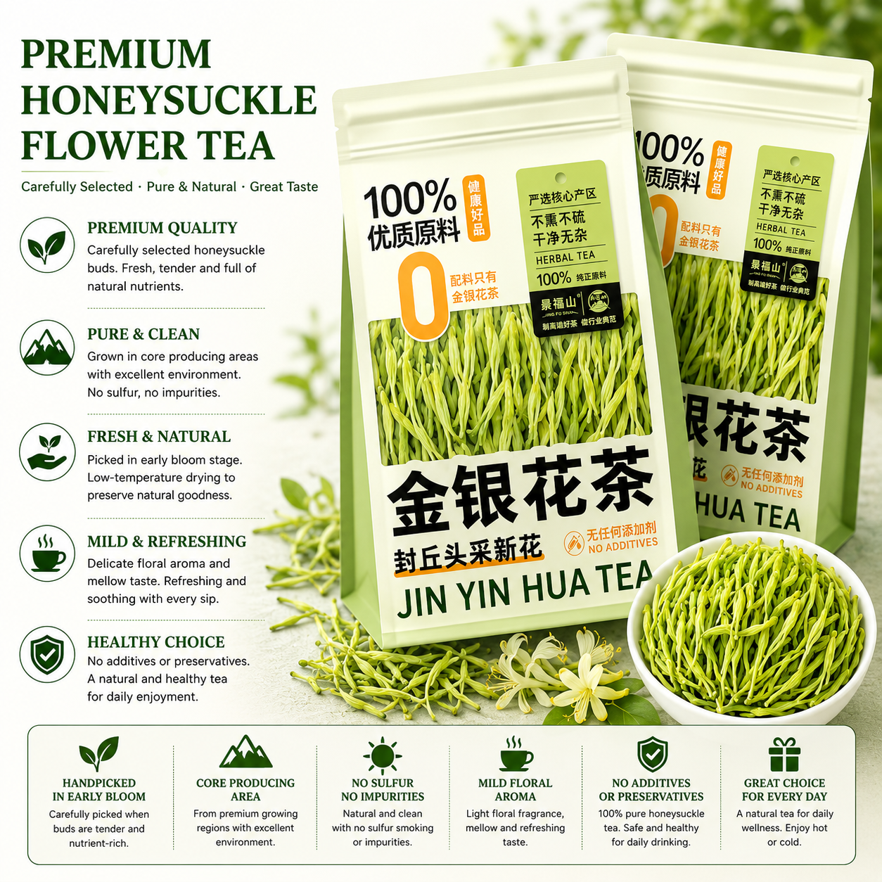 Jin Yin Hua Tea™ | Premium Honeysuckle Flower Tea | PandaHomeMart