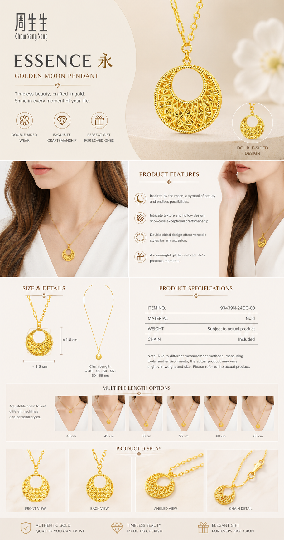 Golden Crescent Moon Pendant Necklace – Oriental Healing Meaningful Gift for Women