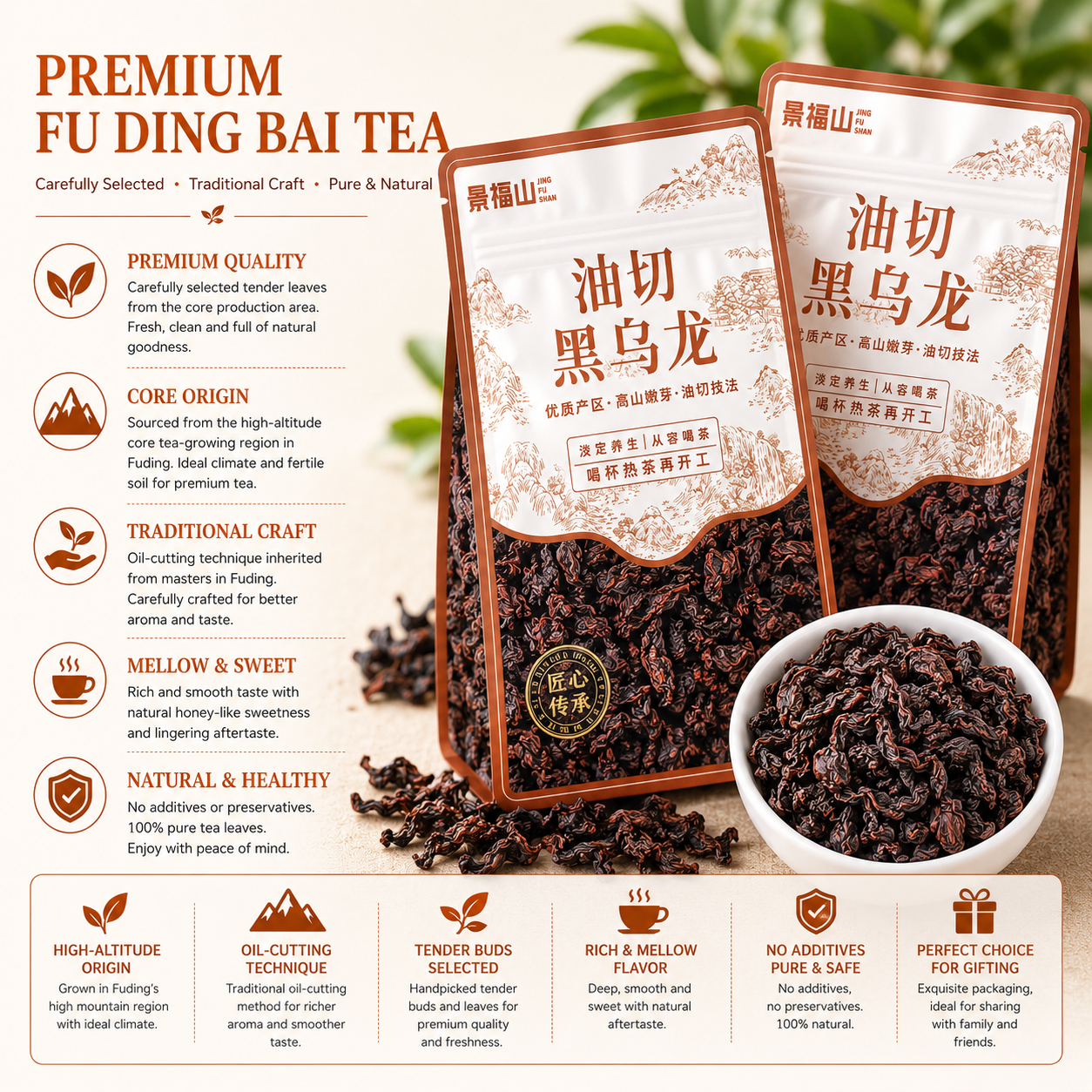 Fu Ding Oil-Cut Black Oolong Tea™ | Premium Roasted Oolong Tea | PandaHomeMart