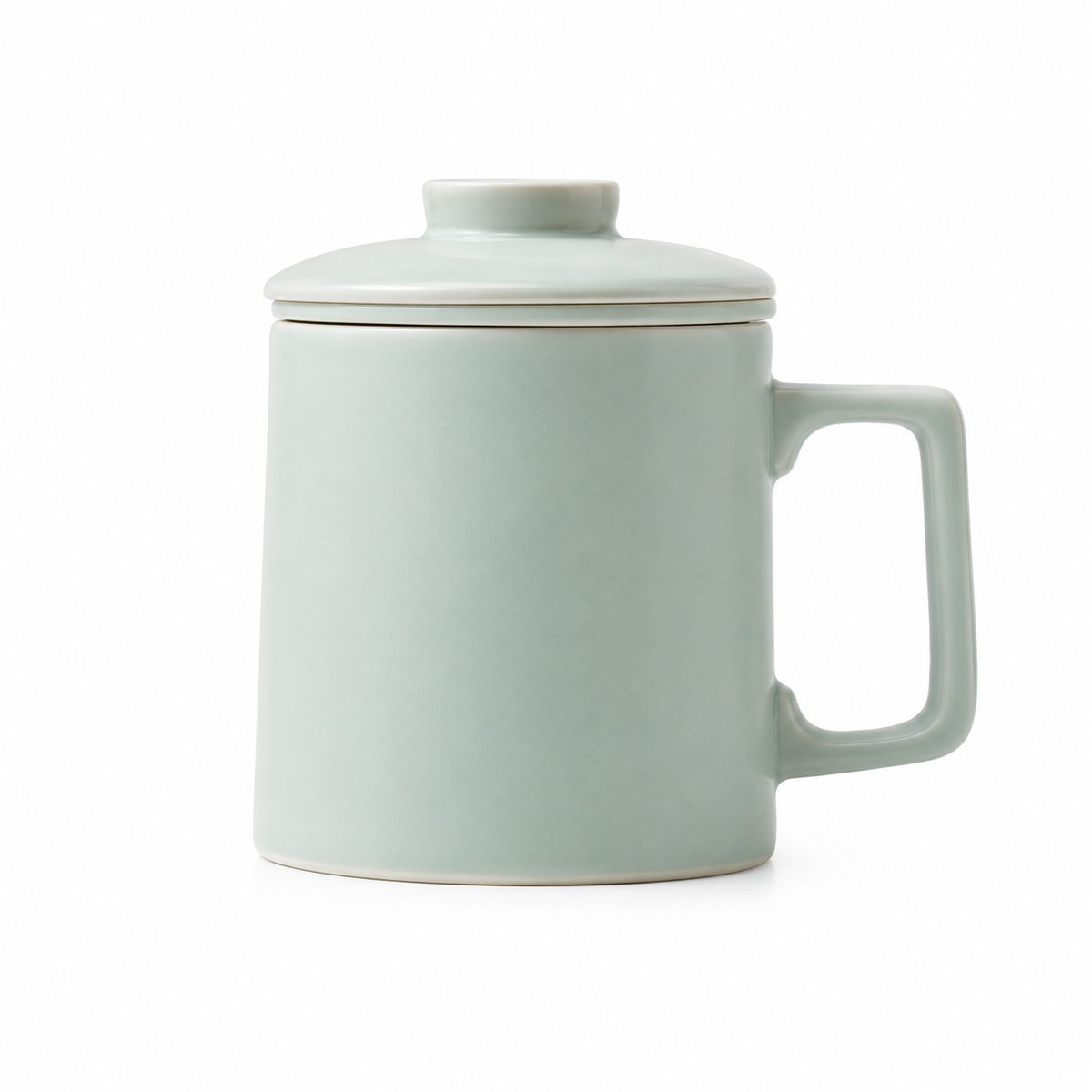 Celadon Ru Ware 400 mL infuser mug with matching lid removable loose-leaf tea filter and pale blue-green glaze