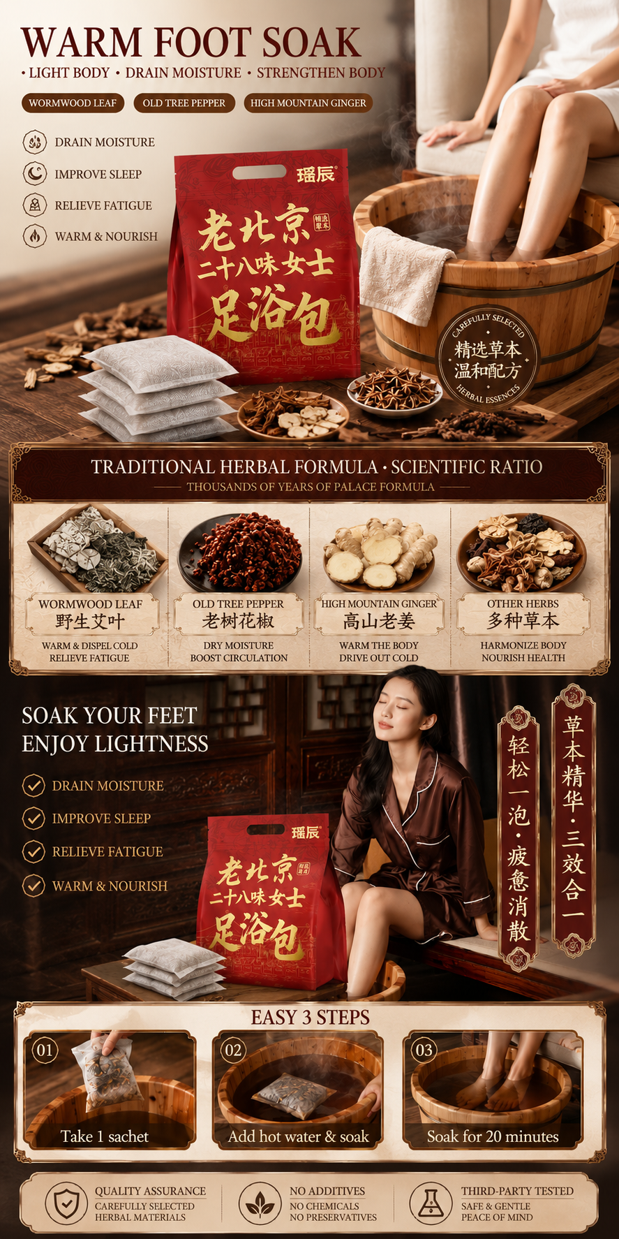 Women’s 28-Herb Herbal Foot Soak Bags – Traditional Chinese Warming Foot Bath for Relaxation, Detox & Oriental Wellness | Home Spa Self-Care Ritual