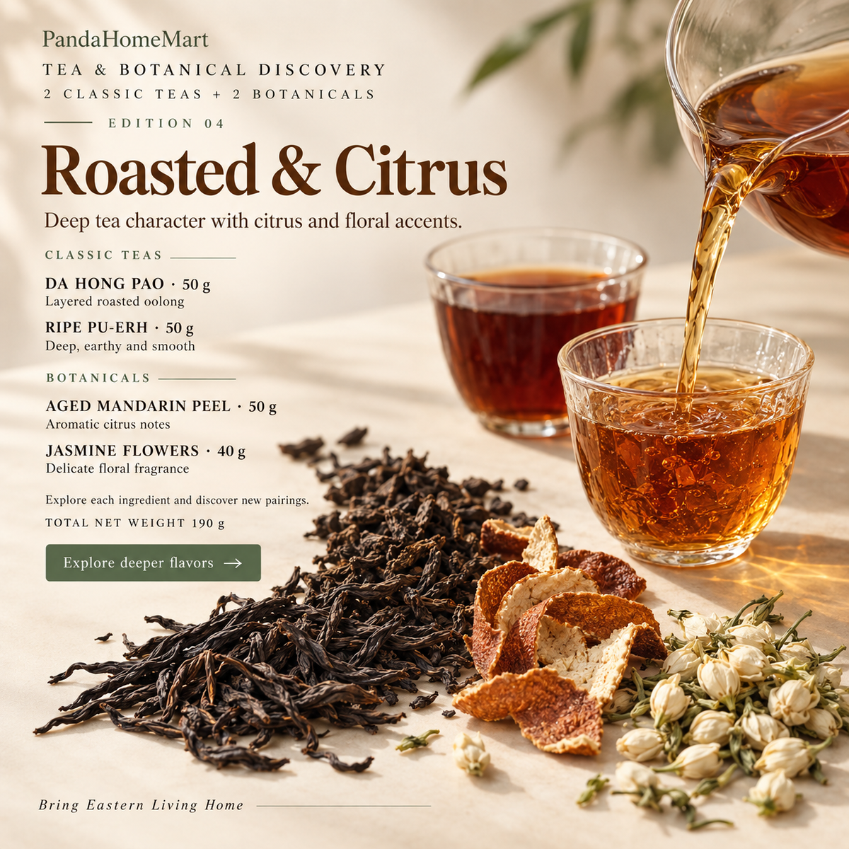 Quarterly Tea Subscription with Da Hong Pao Ripe Pu-erh Mandarin Peel and Jasmine Flowers