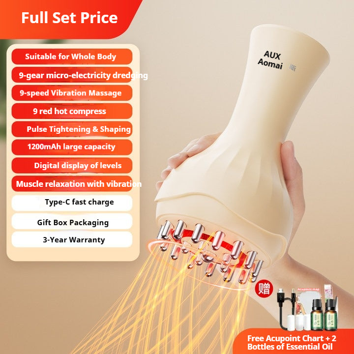 61B07 Full Set 9-Level Intelligent Suction Massager with Red Light Heat, Magnetic Beads, 5 Essential Oils & Meridian Chart