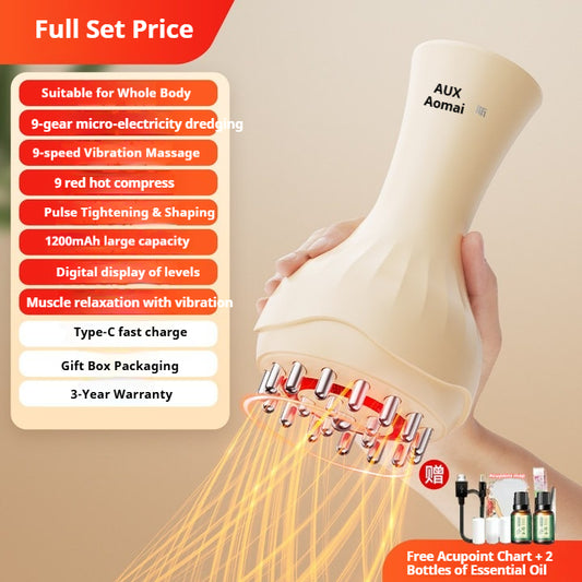61B07 Full Set 9-Level Intelligent Suction Massager with Red Light Heat, Magnetic Beads, 5 Essential Oils & Meridian Chart