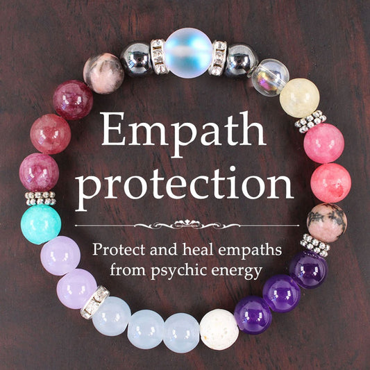 2pcs Empath Protection Bracelet - Amethyst, Moonstone, Rhodonite & Turquoise for Psychic Shielding, Energy Healing & Emotional Protection