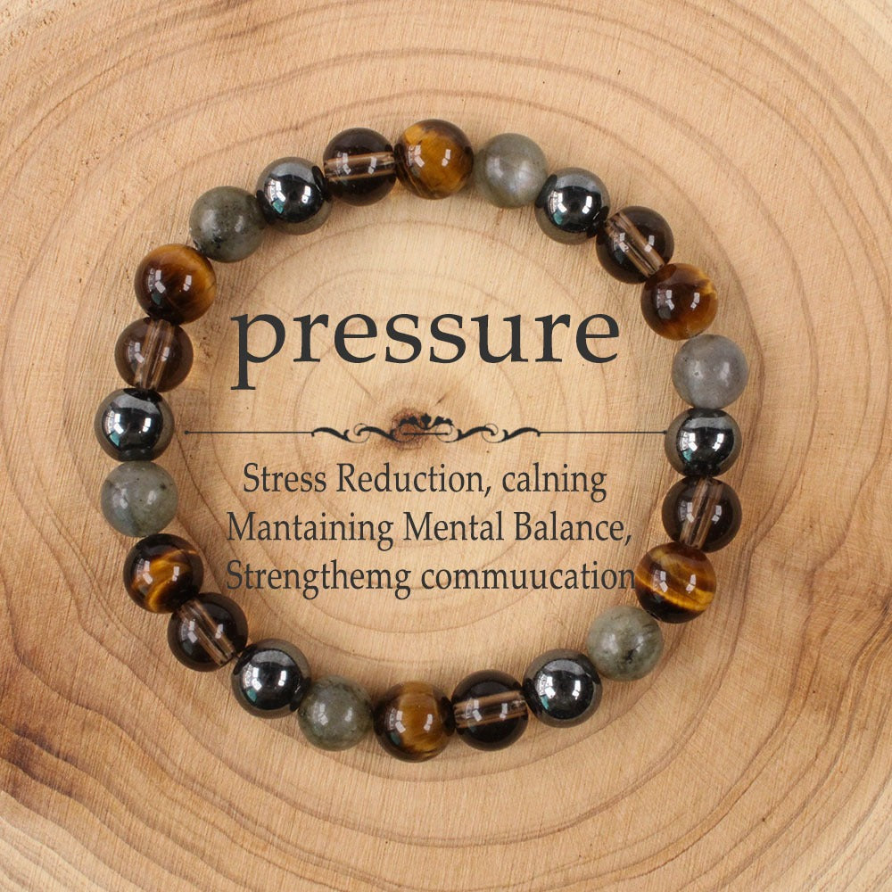 2pcs Stress Relief Bracelet - Tiger's Eye, Hematite & Labradorite for Pressure Relief, Mental Balance & Calm Communication