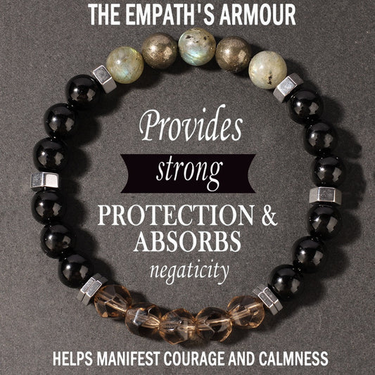 2pcs Empath's Armour Bracelet - Black Obsidian Labradorite Smoky Quartz Protection Bracelet for Negative Energy Shield, Courage & Calm