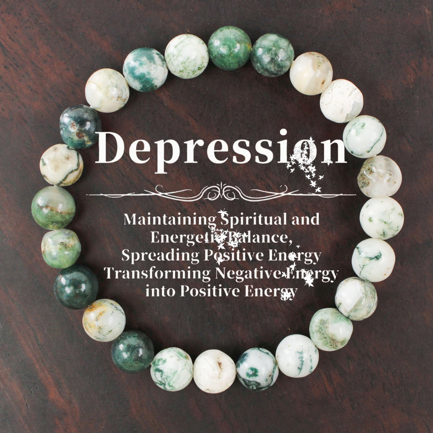 2pcs Depression Relief Bracelet - Moss Agate Crystal Beads for Positive Energy, Emotional Healing & Inner Peace