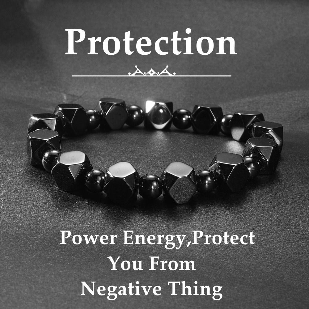 2pcs Black Obsidian Protection Bracelet - Hexagon Bead Power Energy Bracelet for Negative Energy Protection, Strength & Grounding