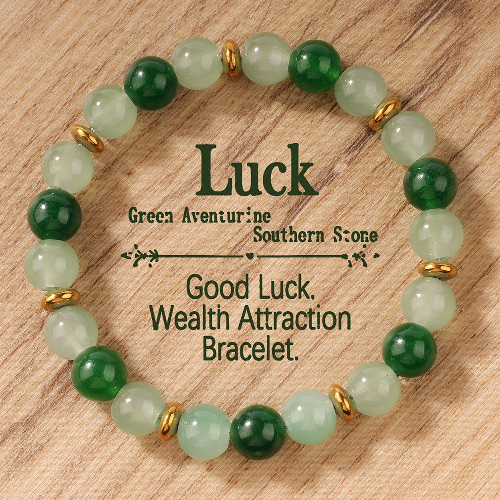 2pcs Green Aventurine Luck Bracelet - Natural Stone Wealth Attraction Bracelet with Gold Accents for Good Luck & Prosperity