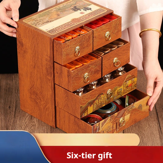 Lucky Six Fortune Tea Set – 6 Premium Chinese Teas + 6-Layer Gift Box + High-End Tea Set for Tea Lovers