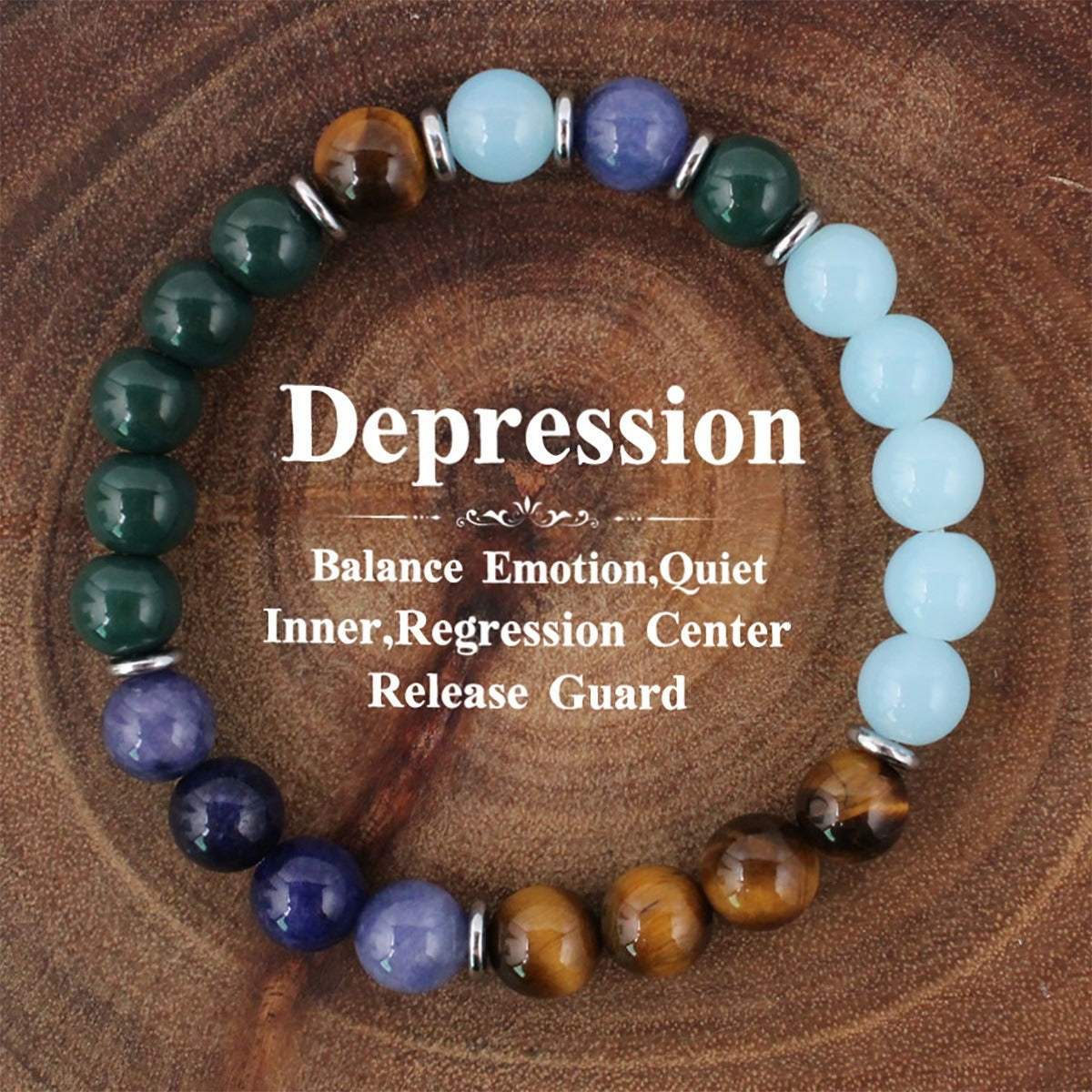 2pcs Emotional Balance Bracelet - Tiger's Eye, Amazonite, Lapis Lazuli & Green Aventurine Crystal Bracelet for Depression Relief, Calm & Inner Peace