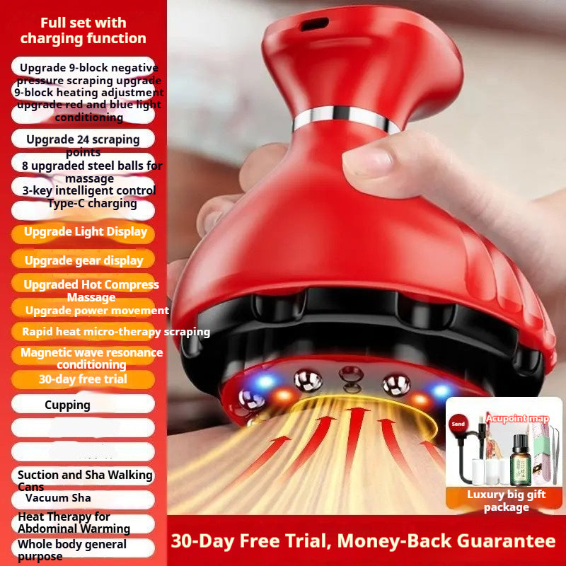 G536 Full Set LCD Wireless Electric Massager Red - 24 Heads, 8 Rollers, 9 Heat Levels, 9 Intensity with Smart Timer