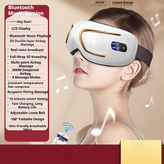 FQ-02 Bluetooth Music Eye Massager - 8 Modes, Voice Guidance, Graphene Heating, 1500mAh Battery, Negative Ion, Smart Timer